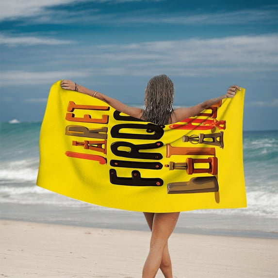 Vibrant Yellow Abstract Geometric Beach Towel - Playful Industrial Design for Pool Travel & Bath Use - Stylish & Modern