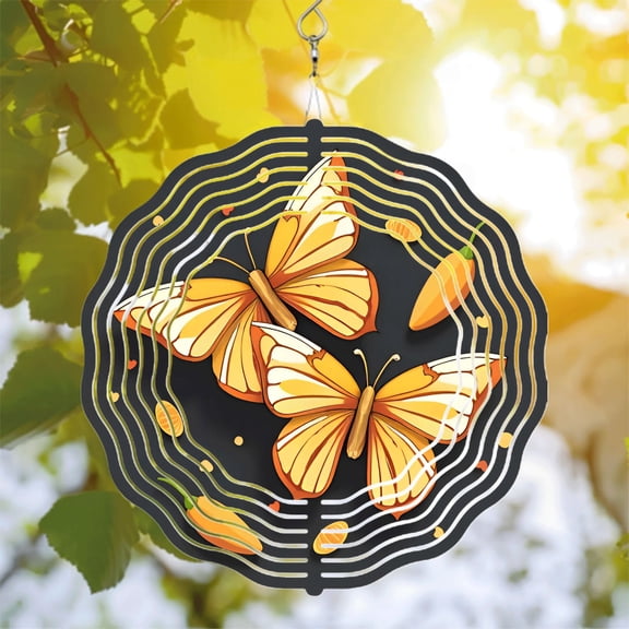 Vibrant Yellow Butterfly Metal Wind Spinner with Intricate Patterns & Ripple Design - Stunning Garden Decor for Yard & Patio