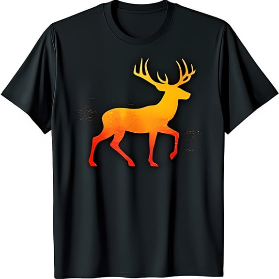 Vibrant & Yellow Deer Graphic on Black T-Shirt Vintage Style