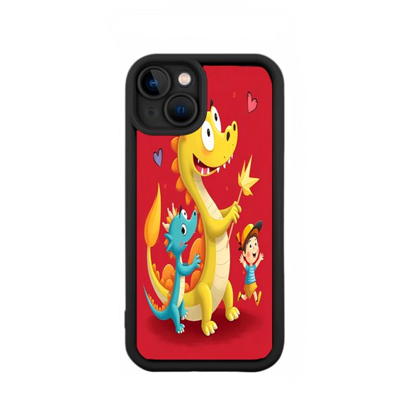 Vibrant Yellow Dragon Design Lightweight iPhone 15 Case - Resistant to Yellowing Playful & Magical Pattern with Hearts