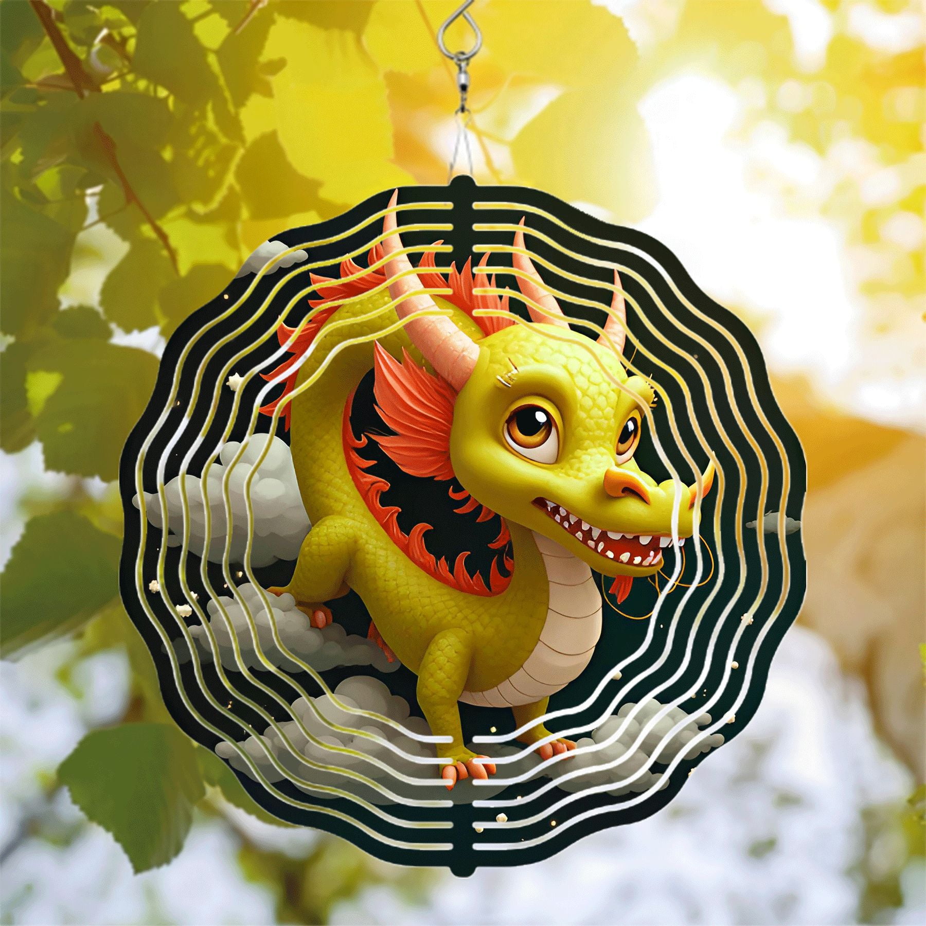 Vibrant Yellow Dragon Metal Wind Spinner - Dynamic Vortex Design for ...