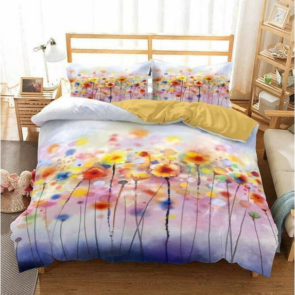 Vibrant Yellow Floral Duvet Cover Set - Brighten Your Bedroom with Beautiful Flower Patterns Cozy Bedding Ensemble