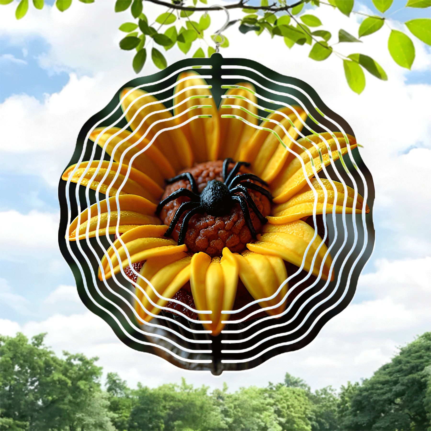 Vibrant Yellow Flower Metal Wind Spinner with Textured Center ... - Textured Center Private Design