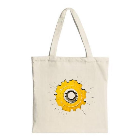 Vibrant Yellow Gear Design Tote Bag - Natural Cotton Canvas Sturdy Handles Perfect for Shopping Travel & Parties