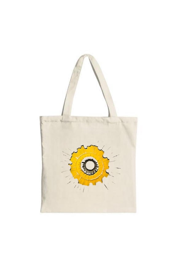 Vibrant Yellow Gear Design Tote Bag - Natural Cotton Canvas Sturdy Handles Perfect for Shopping Travel & Parties