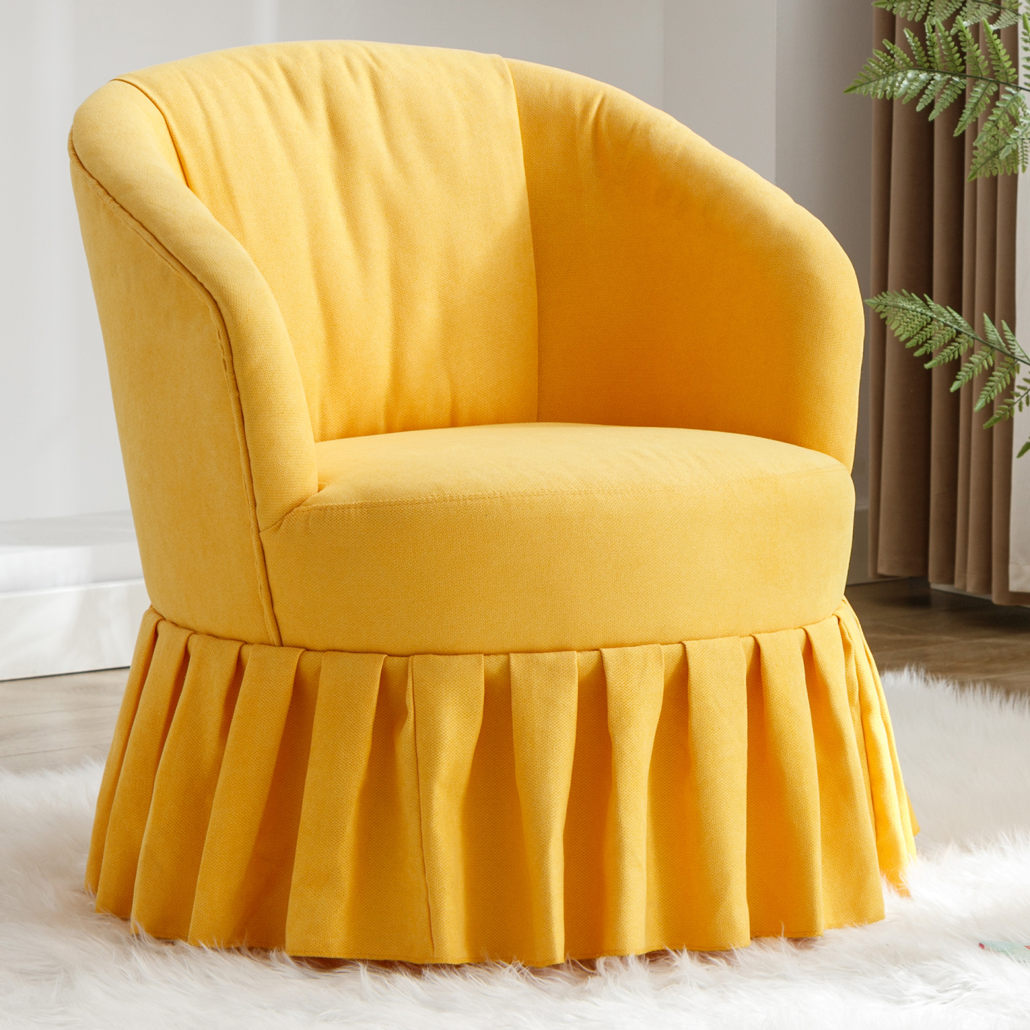 Vibrant Yellow Linen Fabric Accent Chair - Swivel Auditorium Seat with ...