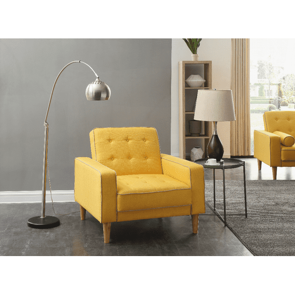 Vibrant Yellow Modern Minimalist Chair Bed - 1-Piece with Solid Wood Frame and Fabric Seat
