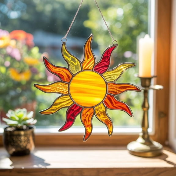 Vibrant Yellow Orange Red Sunburst Acrylic Suncatcher Boho Celestial Window Hanging Summer Sunshine Xmas Tree Ornament