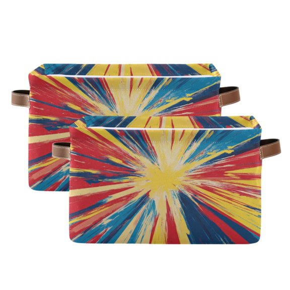 Vibrant Yellow Rays Foldable Storage Basket,Canvas Fabric Foldable Storage Bins with Handles Open Home Storage Bins Boxes for Toy Book Shelf Closet Baskets