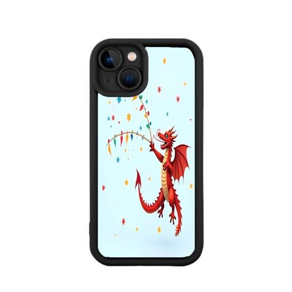 Vibrant Yellowing Resistant Lightweight iPhone 15 Case - Colorful Dragon & Flags Pattern Playful Design Perfect for Style