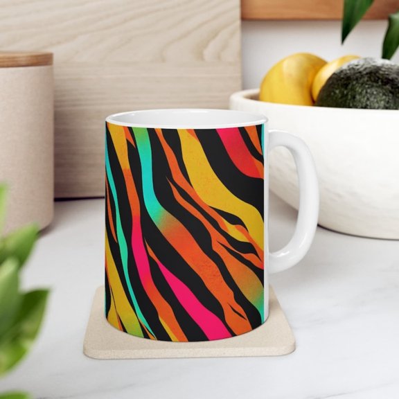 Vibrant Zebra Ceramic Mug, Colorful Coffee Cup oz.