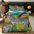 thumbnail image 1 of Vibrant Zebra Floral Art Comforter Set Queen Size Bedding Set For Travl Bedroom Decor Quilt With 2 Pillow Cases, 1 of 5
