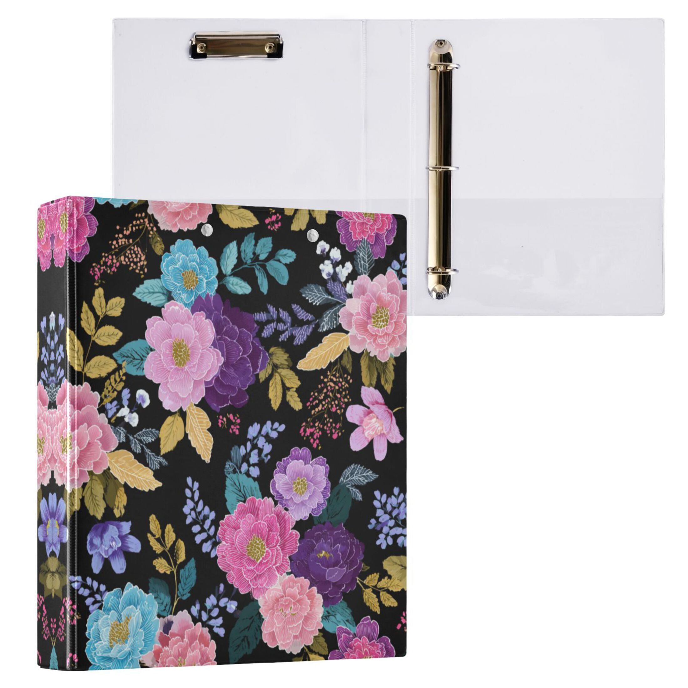 Vibrant and Colorful Floral 3 Ring Hardcover Binders 1.5in Round Rings ...