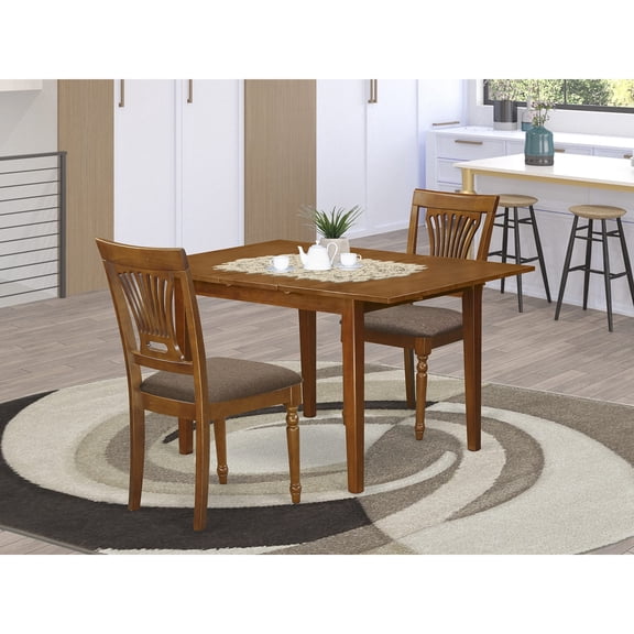 Vibrant and Innovative 3 Pc Milan Table Set for Small Kitchens - Rectangular Shape, Comfortable Chairs, Easy-to-Carry Legs - Saddle Brown