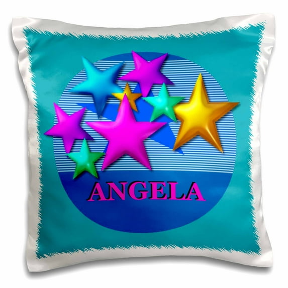 3drose, Vibrant Colored Stars on a Blue Background Personalized with the Name Angela, 16x16 inch Pillow Case