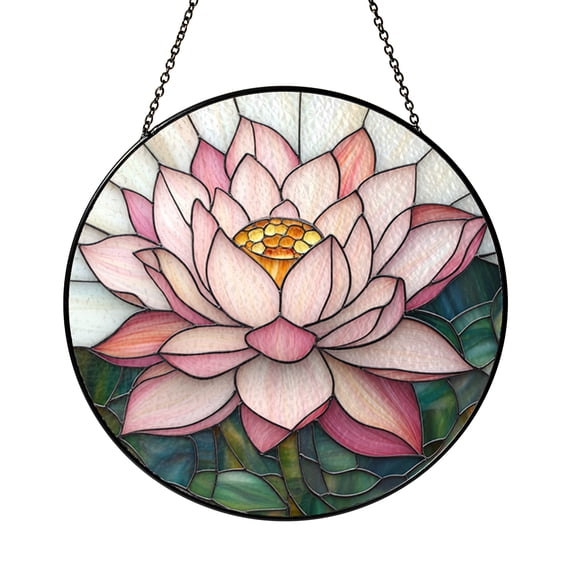 Vibrant lotus stained glass panel, uplifting window art for peaceful home settings