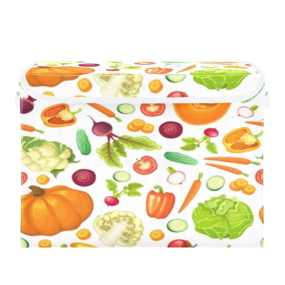 Vibrant vegetable seamless pattern Storage Cubes with Lid Fabric Storage Bins Boxes Handles Cotton Linen Closet Organizer Container Decorative Foldable Washable Shelf Cloth Basket