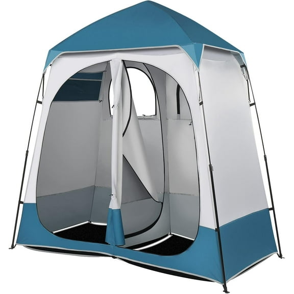 VibrantEcho 2 Room Shower Tent, 7.5 FT Instant Pop Up Shelter with Carrying Bag, Privacy Changing Room Tent,Perfect for Portable Toilet, Camping, Dressing, Outdoor Indoor, Easy Set Up,Blue