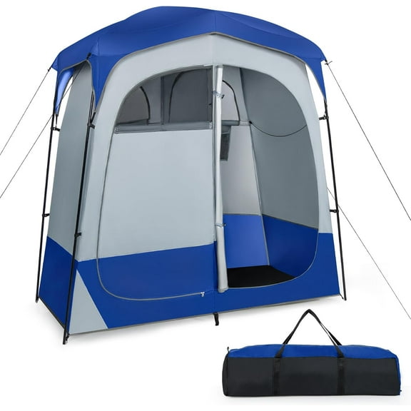 VibrantEcho 2 Room Shower Tent, Portable Camping Changing Tent with Floor Drain,Detachable Rain Fly, Stakes & Ropes, UV Protection, Water Resistant Privacy Tent for Outdoor Toilet, Dressing (Navy)