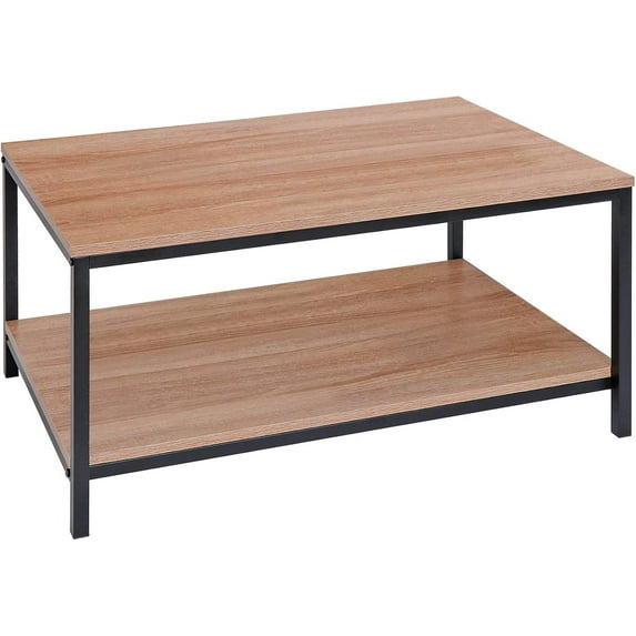 VibrantEcho 2-Tier Industrial Coffee Table with Storage Shelf for Small Apartment Living Room, Rectangle Wood and Stable Metal TV Stand Side End Table.31.5in,Natural Oak