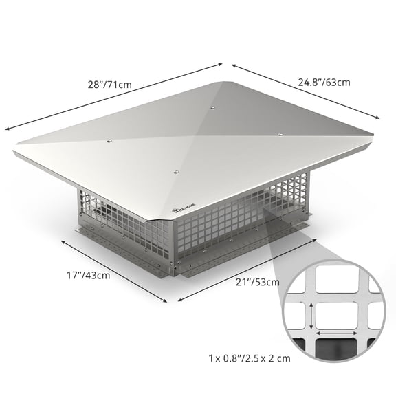 VibrantEcho 21"x17" Stainless Steel Chimney Cover Cap, Weatherproof Fireplace Wall Mount