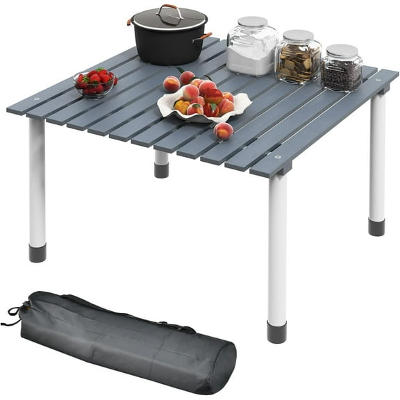 VibrantEcho 27" Square Roll-up Camping Table, Folding Picnic Table w/Carrying Bag, Natural Fir Wood Top, Portable Compact Folding Table for Outdoor Camping/Picnic/Hiking/Fishing/BBQ (Gray)