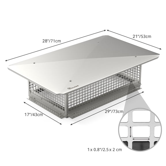 VibrantEcho 29"x17" Stainless Steel Chimney Cover Cap, Weatherproof Fireplace Wall Mount