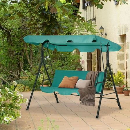 VibrantEcho  3-Seat Outdoor Patio Swing Chair with Removable Cushion, Steel Frame Stand and Adjustable Tilt Canopy for Patio, Garden, Poolside, Balcony, Backyard,Green