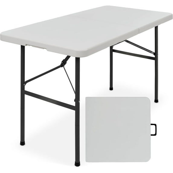 VibrantEcho 4ft Plastic Folding Table, Indoor Outdoor Heavy Duty Portable w/Handle, Lock for Picnic, Party, Camping - Light Gray