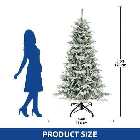 VibrantEcho 6.5FT Pre-Lit Flocked Artificial Snow Flocked Layered Christmas Tree