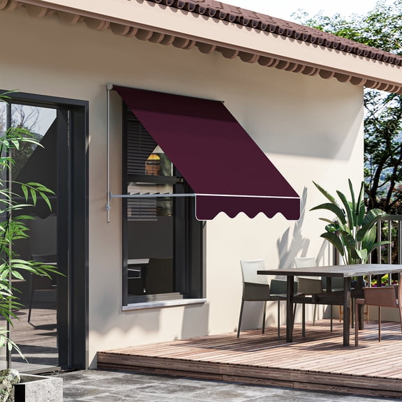 VibrantEcho 6' Drop Arm Manual Retractable Window Awning Sun Shade Shelter for Patio Balcony Outdoor, Aluminum, Can Cover 2 Windows,Wine Red
