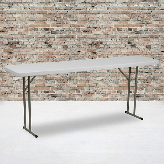 VibrantEcho 6-Foot Rectangular White Plastic Folding Table with Locking Legs for Training or Seminars.Granite White