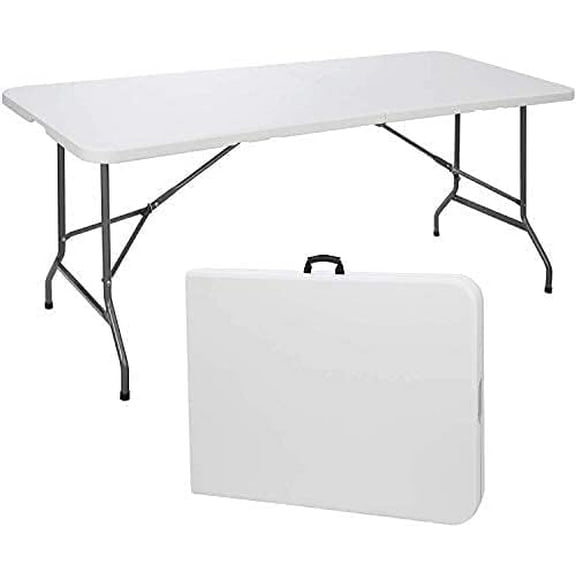 VibrantEcho 6ft Folding Table White Plastic Folding Table Portable Long Foldable Tables Indoor Outdoor Picnic Camping Fold Table 6 Foot Party Table (6ft)