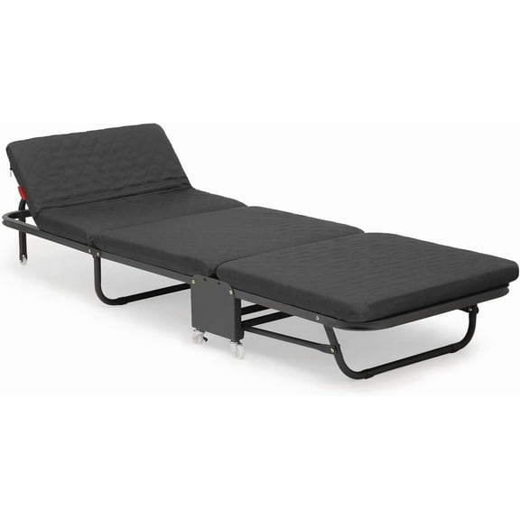 VibrantEcho 71" Folding Cot for Adults with Mattress, 4 Adjustable Backrest & 7 Wheels (5 Swivel 360°, 2 Lockable, 2 Straight-line Movement), Portable Guest Bed for Home, Office, Black