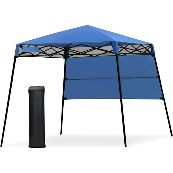 VibrantEcho 7x7 Ft Pop Up Canopy, Slant Leg Outdoor Canopy with Carry Bag & 4 Stakes, Compact Portable Canopy Tent for Hiking Camping Fishing & Picnic (7'x7' Base, 6'x6' top),Blue