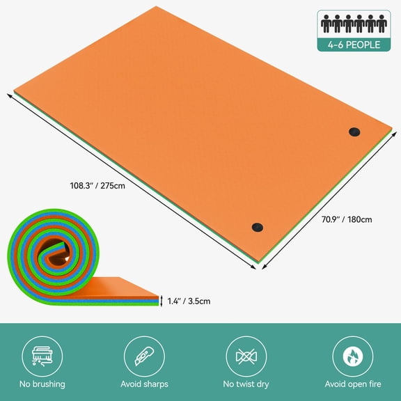 VibrantEcho 9' x 6' Floating Water Mat, 3 Layer Vinyl Foam Lily Pad Pool Lake Mat Green-Blue-Orange