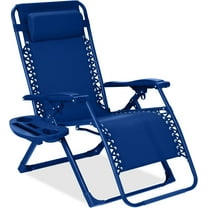 VibrantEcho Adjustable Zero Gravity Chair, Monochromatic Color Folding Patio Recliner w/Side Tray, Headrest - Marine