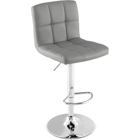 VibrantEcho Bar Stools Set of 1, Modern PU Leather Height Adjustable Barstools with Back, Footrest, Metal Base, Armless Counter Height Swivel Stools for Kitchen Island, Home Bar, Cafe, Pub, Grey