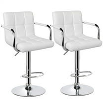 VibrantEcho Bar Stools Set of 2, PU Leather Adjustable Swivel Barstools, Hydraulic Kitchen Counter Height Bar Chairs with Armrest and Back for Kitchen, Dining Room,White