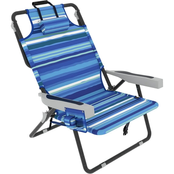 VibrantEcho Beach Chairs for Adults Heavy Duty,Foldable Patio Chaise Lounge Chair for Outdoor with Detachable Pocket, Portable Folding Chair for Beach, Camping and Pool, Striped Blue