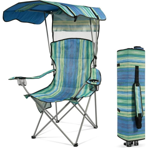 VibrantEcho Canopy Camping Chair for Adults, Lightweight Portable Folding Outdoor Chair with Cup Holder & Armrests, Oversized Comfort for Beach, Picnic, Sports and Lawn, Mix Color
