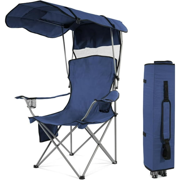 VibrantEcho Canopy Camping Chair for Adults, Lightweight Portable Folding Outdoor Chair with Cup Holder & Armrests, Oversized Comfort for Beach, Picnic, Sports and Lawn, Navy Blue