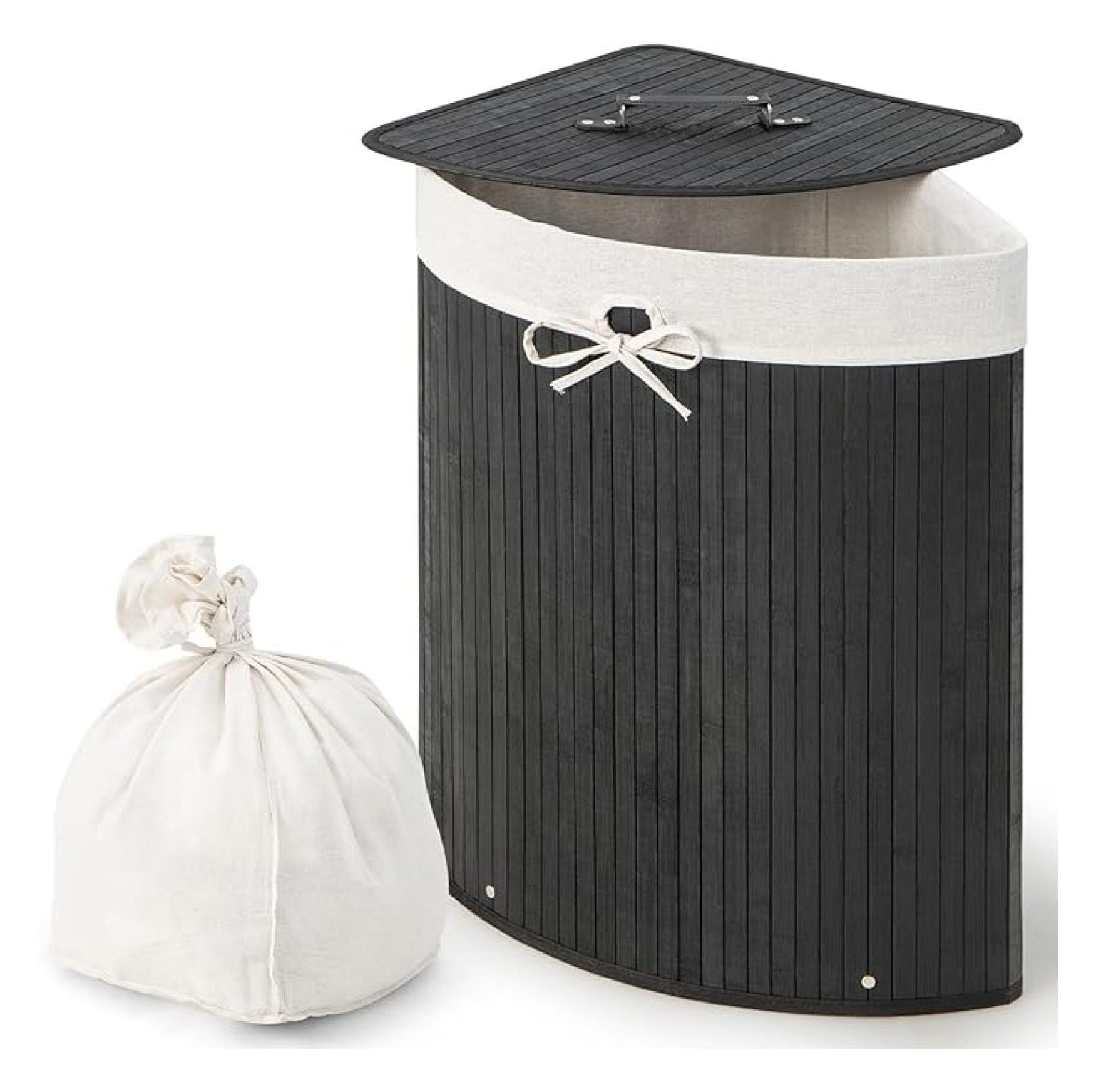 VibrantEcho Corner Laundry Hamper with Lid, 58 L Bamboo Laundry Basket ...