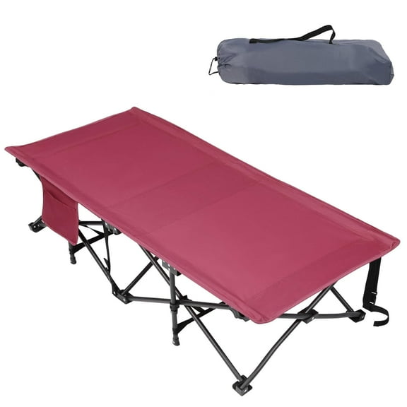 VibrantEcho Extra Long Kids Cot for Sleeping 2-7 Years, Portable Travel Toddler Cot Bed with Carry Bag, Lightweight for Outdoor Indoor Home, Wine Red 53''x26''