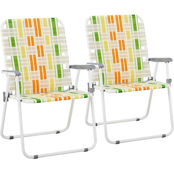 VibrantEcho Extra Wide Foldable Beach Chair Set of 2, Modern Minimalist Sturdy Steel Frame Supports 265 lbs/120 kg, Lightweight Portable Chair 8.4 lbs only,  (Green and Yellow)