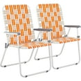 thumbnail image 1 of VibrantEcho Extra Wide Foldable Beach Chair Set of 2, Modern Minimalist Sturdy Steel Frame Supports 265 lbs/120 kg, Lightweight Portable Chair 8.4 lbs only,  (Orange and White), 1 of 14
