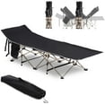 thumbnail image 1 of VibrantEcho Folding Camping Cot for Adults with Carry Bag, Side Pocket, Outdoor Portable Sleeping Bed for Travel, Camp, Vacation, 330 lbs. Capacity, Black, 1 of 18
