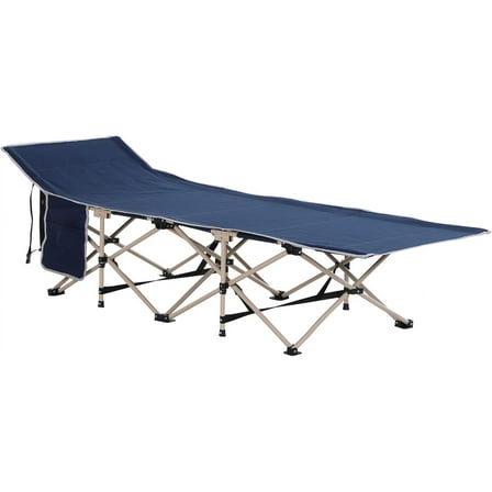VibrantEcho Folding Camping Cot for Adults with Carry Bag, Side Pocket, Outdoor Portable Sleeping Bed for Travel, Camp, Vacation, 330 lbs. Capacity, Blue