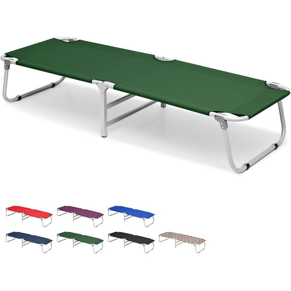 VibrantEcho Folding Camping Cot for Adults, Portable Travel Camp Cot with Storage Bag, Metal Frame Camping Bed Great for Outdoor, Lounging & Elevated Sleeping, Support 300lbs, Easy Setup, Green