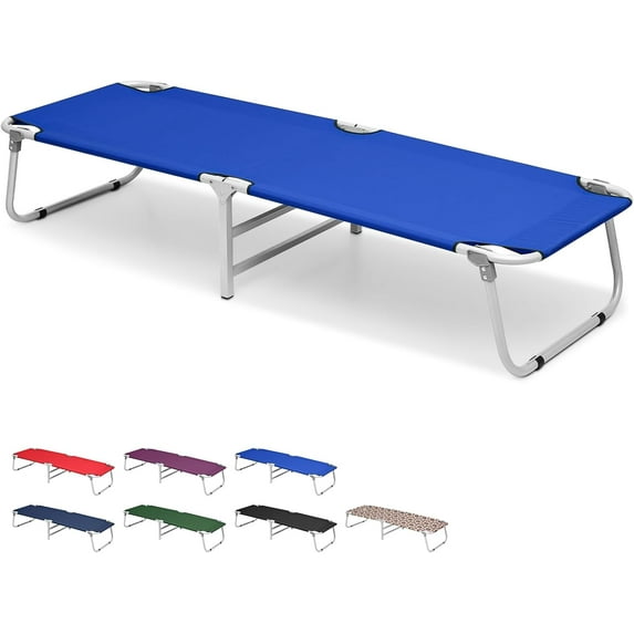 VibrantEcho Folding Camping Cot for Adults, Portable Travel Camp Cot with Storage Bag, Metal Frame Camping Bed Great for Outdoor, Lounging & Elevated Sleeping, Support 300lbs, Easy Setup, Blue
